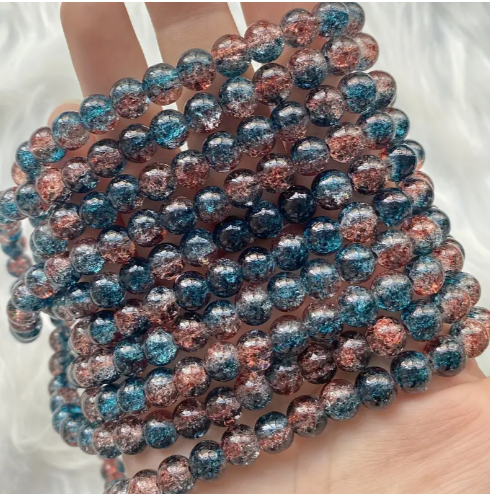 Perles bleu et orange craquelé n°6