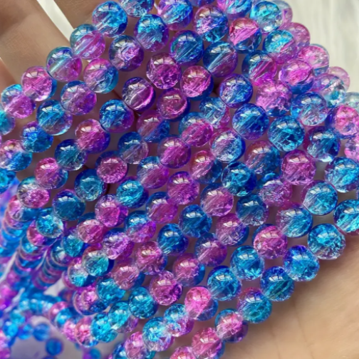 Perles rose et bleu craquelé n°1