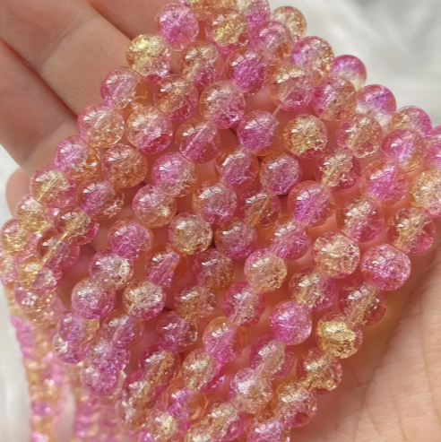 Perles rose et jaune craquelé n°5